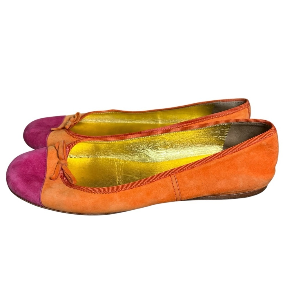 PRADA Suede Ballet Flats Orange Pink Colorblock Shoes Sz 36.5 (6.5 US) Slip-on - Picture 3 of 11